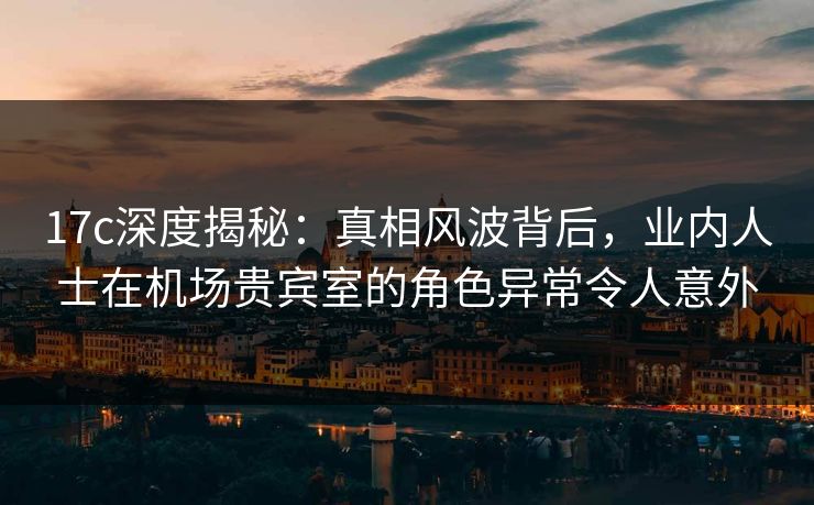 17c深度揭秘：真相风波背后，业内人士在机场贵宾室的角色异常令人意外